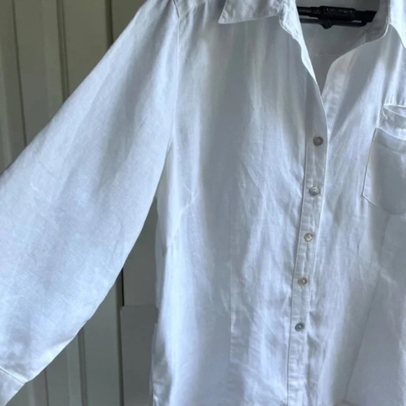 Edward White Linen Back Split Hem Double Front Chest Pocket Shirt Blouse, Size L - Picture 4 of 10